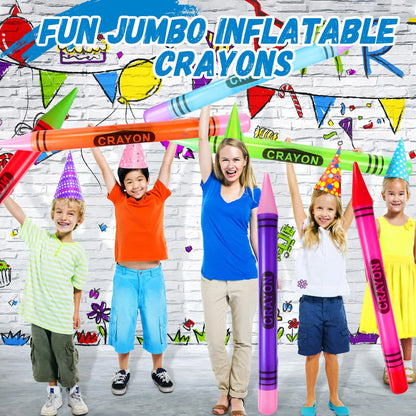Jumbo Inflatable Crayon Balloon Set - Neon Back to School & Classroom Party Decor
