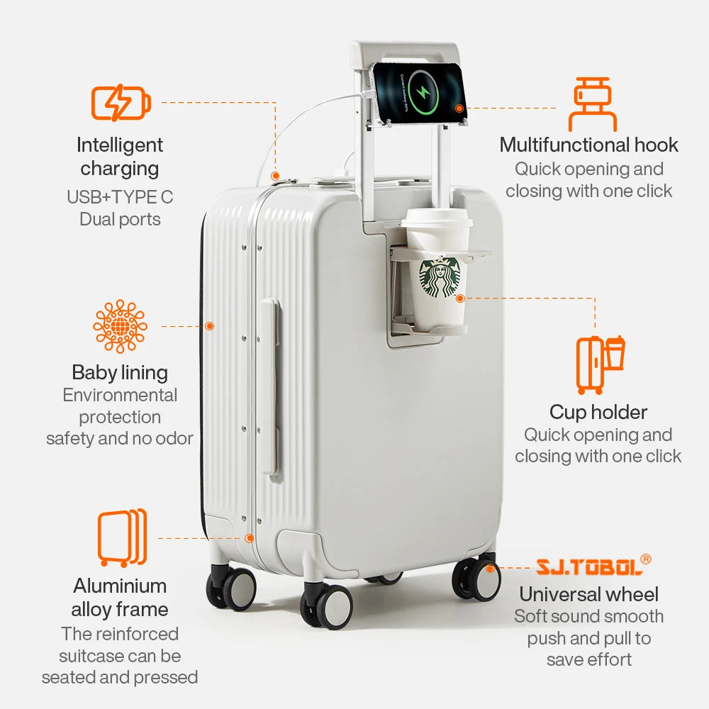 Aluminum Frame Rolling Luggage with USB Portand Phone Holder