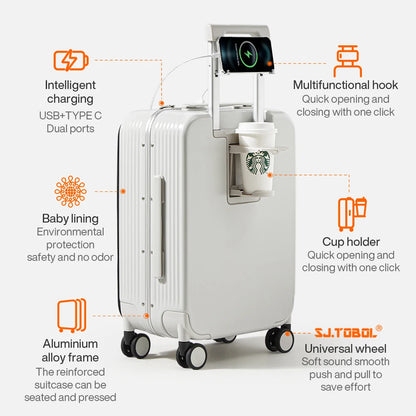 Aluminum Frame Rolling Luggage with USB Portand Phone Holder