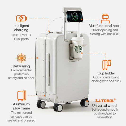 Aluminum Frame Rolling Luggage with USB Portand Phone Holder