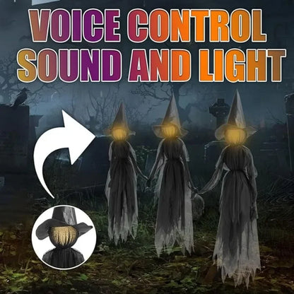 3PCS Halloween Light Up Hand-Holding Witches, Sound-Activated Glow Decorations
