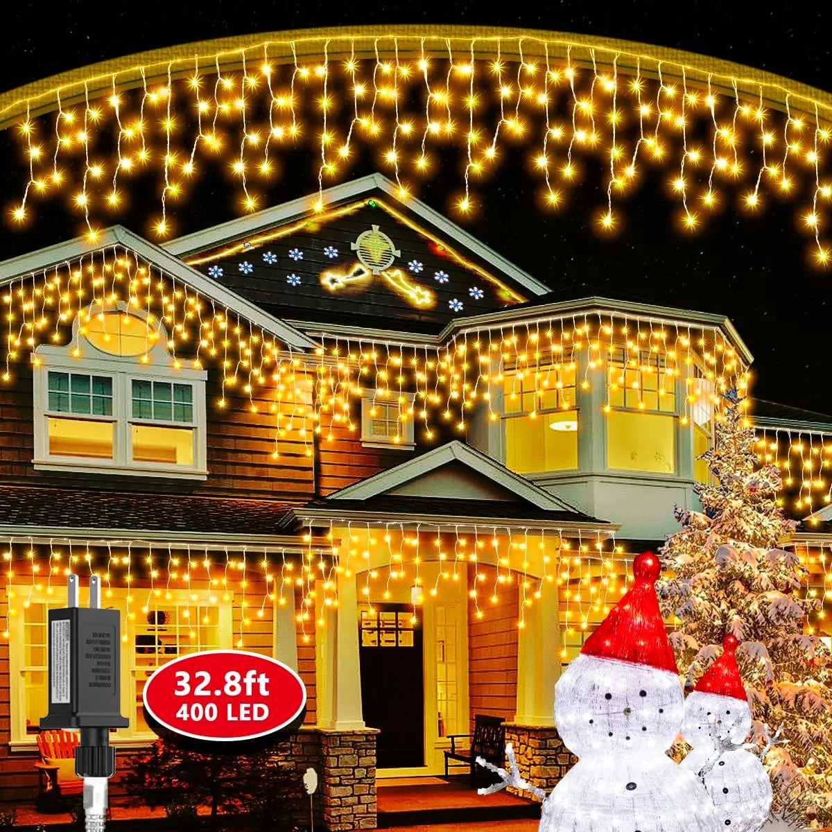 Outdoor Waterproof LED Icicle Curtain Lights - 8 Lighting Modes Christmas & Holiday Solar String Lights