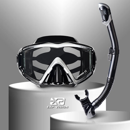 Adult Panoramic 3-Window Tempered Glass Diving & Snorkel Mask Set