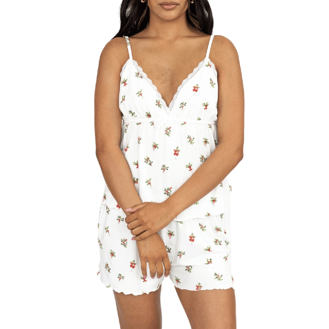 Casual Two Piece Sleeveless V Neck Lace Trim Cami Tank Tops and Shorts Set