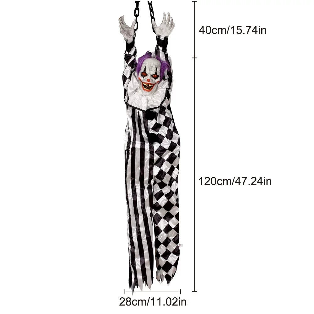Animated Hanging Halloween Clown with Glowing Eyes & Sound Effects
