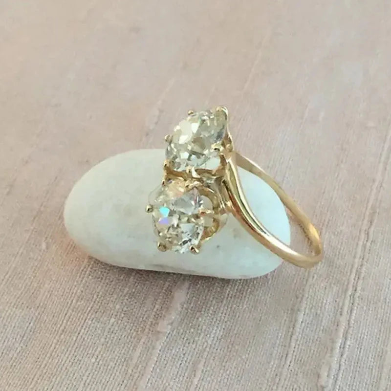 Huitan Double Round Cubic Zirconia Ring