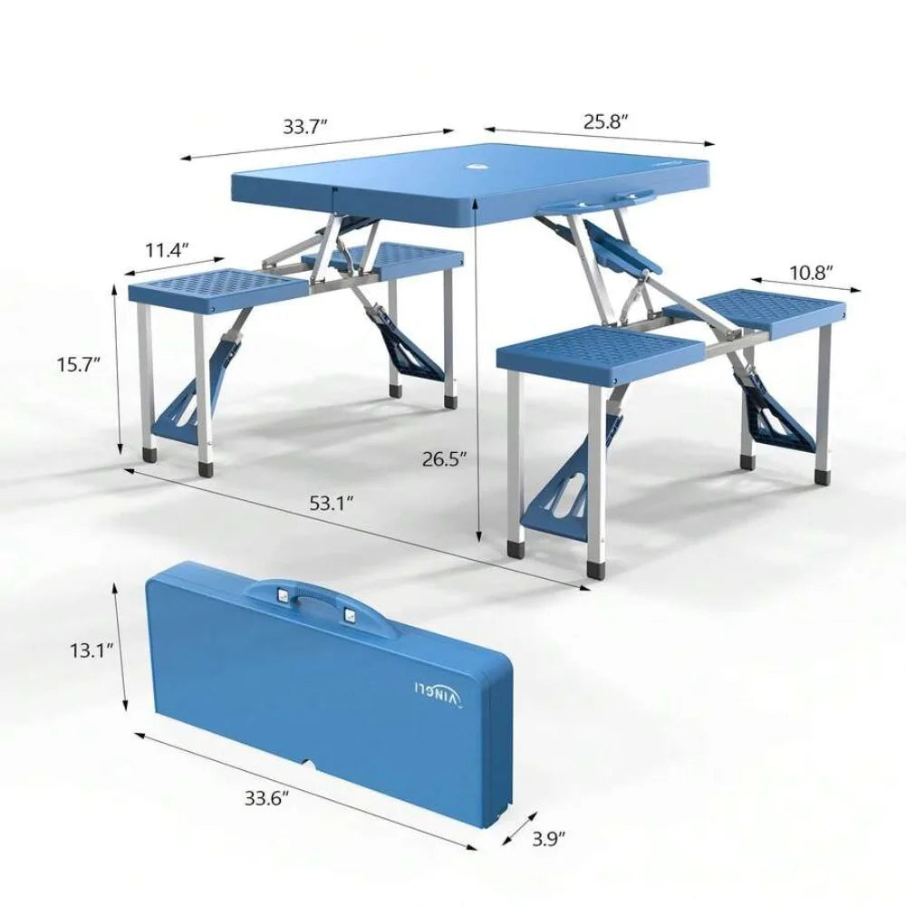 4 Ft Portable Folding Camping Picnic Table Set with 4 Seats & Umbrella Hole