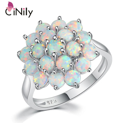 CiNily White Round Fire Opal Rings 925 Sterling Silver