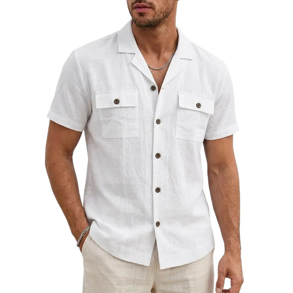 Men's Summer Cotton Linen Short Sleeve Shirt