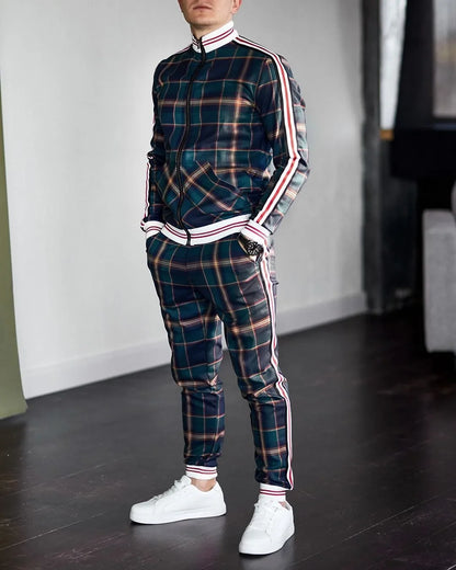 2-pce Checkered Sports Shirt & Jogging Clothes