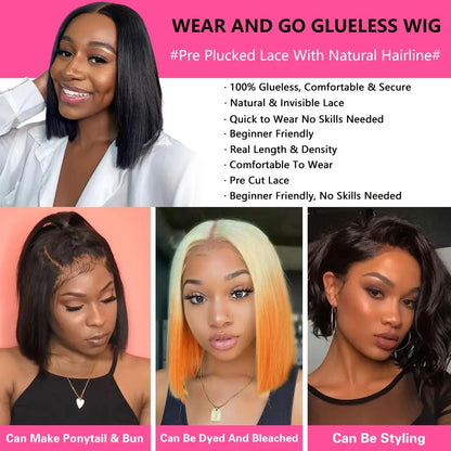 Wear And Go Glueless Human Hair Bob Straight Wig
