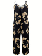 Wide Leg Fashionable Leaf Print Jumpsuit