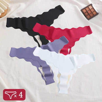 4Pcs Low-Waist Wave Edge Thongs