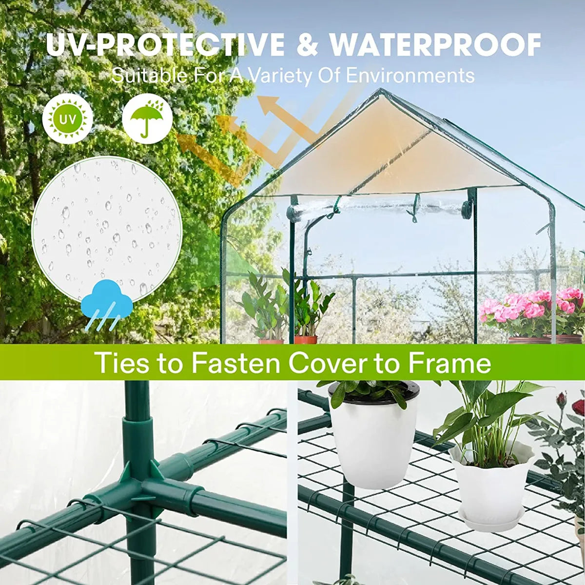 Walk-in 3-Tier Greenhouse with Shelves + Cover