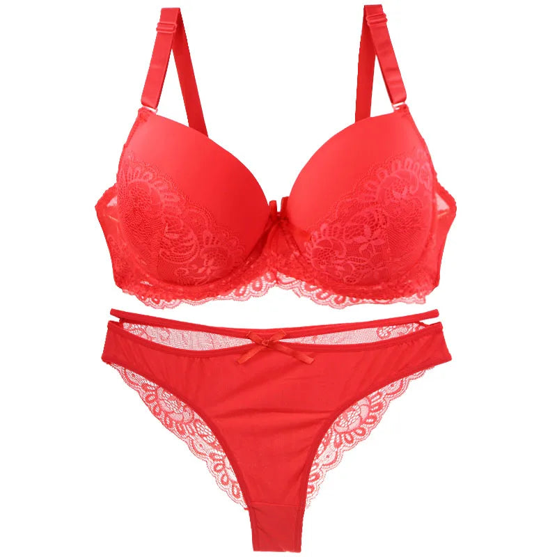DAINAFANG Women's Plus Size Lace Push-Up Bra & Panty Set