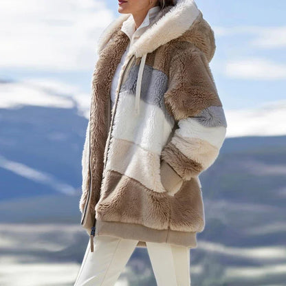 Women's Oversized Plush Hooded Zip-Up Cashmere Streetwear Coat