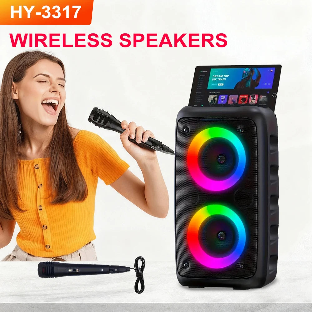 Portable Bluetooth Karaoke Speaker with RGB Lights & Wired Mic