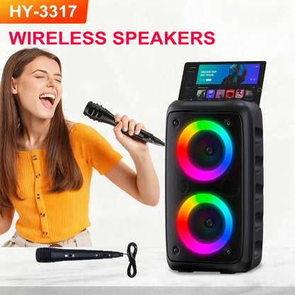 Portable Bluetooth Karaoke Speaker with RGB Lights & Wired Mic