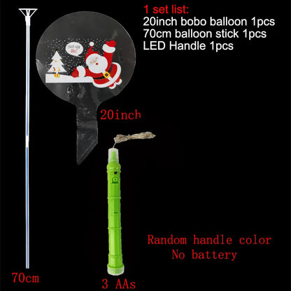 Christmas LED Light Up Bobo Balloons, 20 Inch Bubble Balloons with 3 Levels Flashing Handle