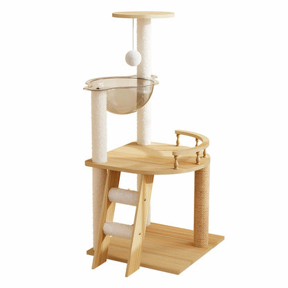 41.3" Modern Wood Cat Tower with Acrylic Space Capsule Hammock