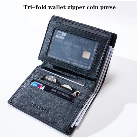 Men's Genuine Leather Bifold Wallet with Zipper Coin Pocket