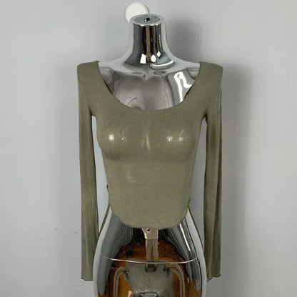 Long Sleeve Slim Fit Scoop Neck Crop Top