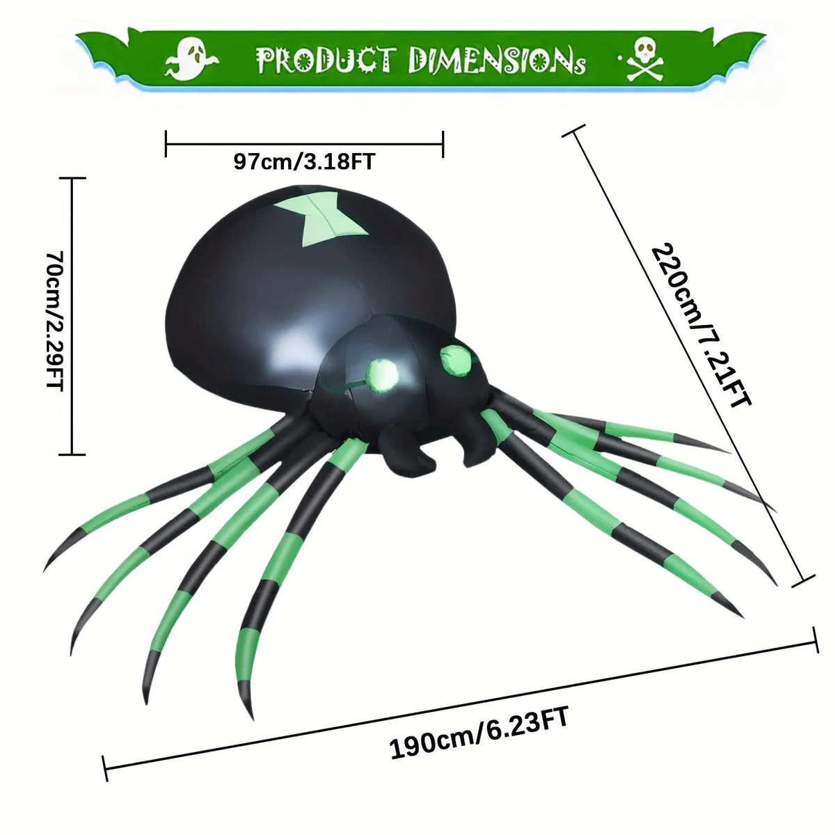 7.2FT LED Glowing Inflatable Halloween Spider