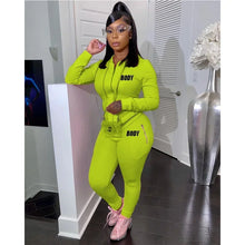 Body Letter Piece Zipper Fly Hoodie and Pants Set