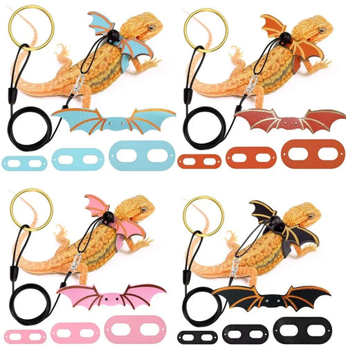 3 Pcs Adjustable Bearded Dragon Leash With Bat Wings