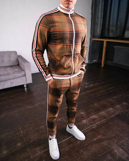 2-pce Checkered Sports Shirt & Jogging Clothes
