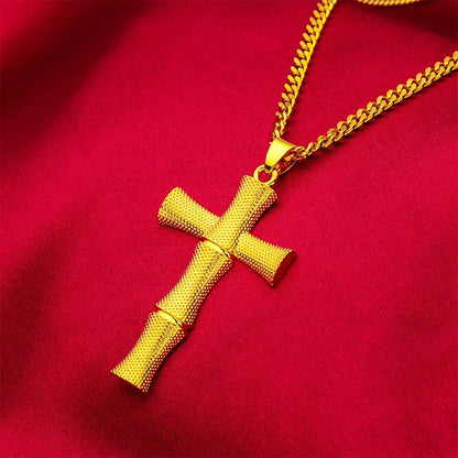 24K Gold AU999 Cross Pendant Necklace - Fine Religious Faith Jewelry