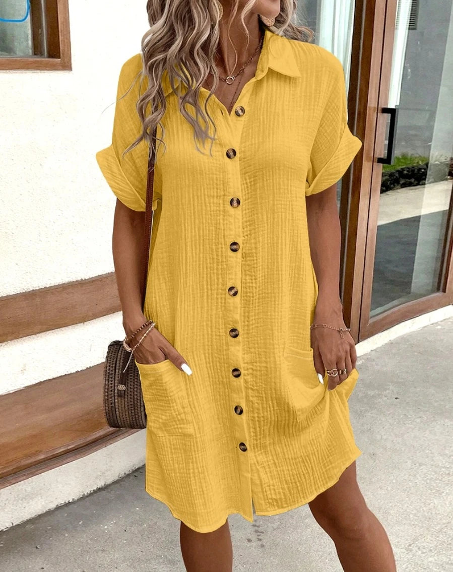 Solid Color Knee-Length Mini Dress