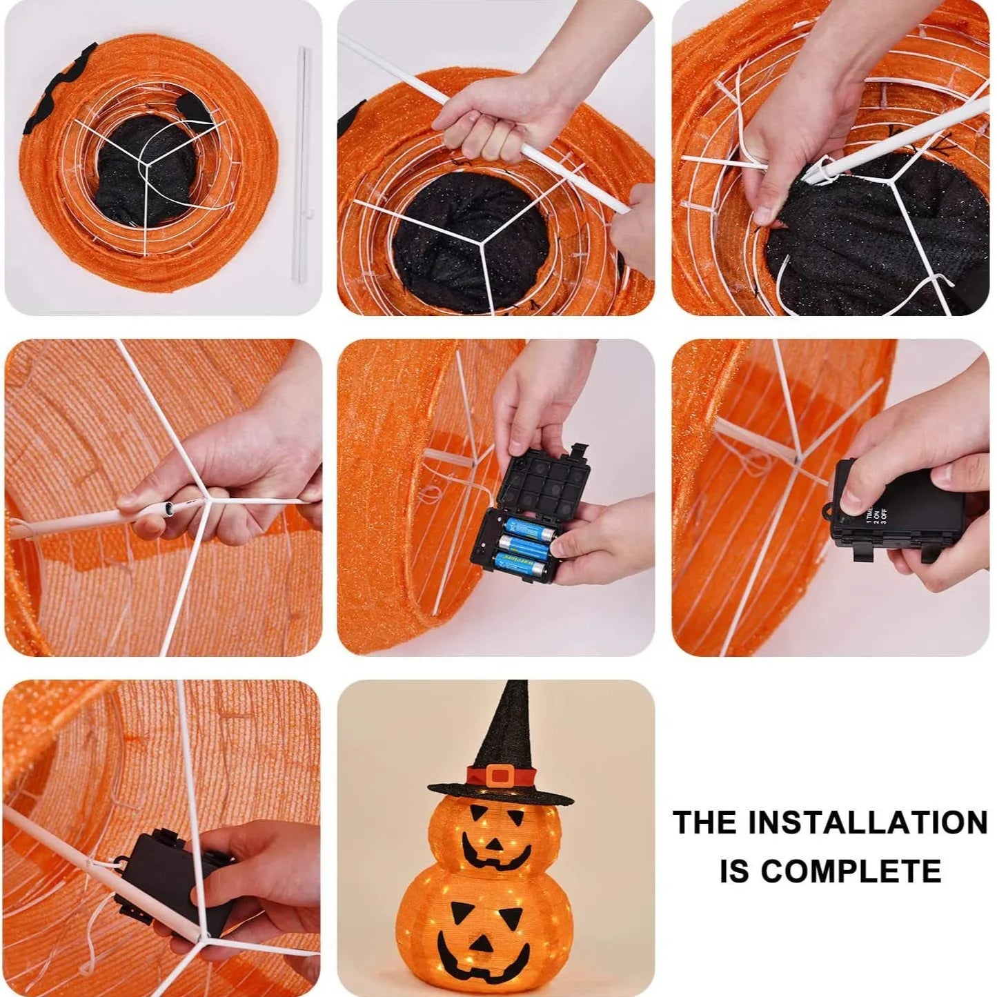 3FT Light-Up Stacked Jack-O'-Lantern Pumpkin - Collapsible Halloween Decor with 50 LED Lights & 8 Lighting Modes