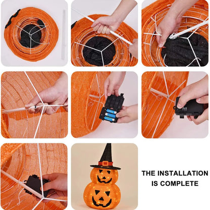 3FT Light-Up Stacked Jack-O'-Lantern Pumpkin - Collapsible Halloween Decor with 50 LED Lights & 8 Lighting Modes