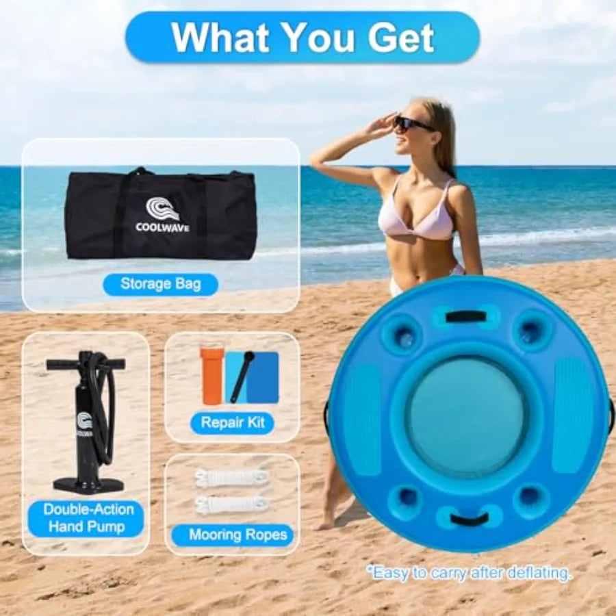 4FT Heavy-Duty Inflatable Floating Pool Bar with 4 Drink Holders and Mesh Bottom