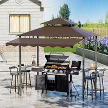 8x8x5 FT Outdoor BBQ Grill Gazebo with Double Tiered Patio Canopy Side Awning Shelves