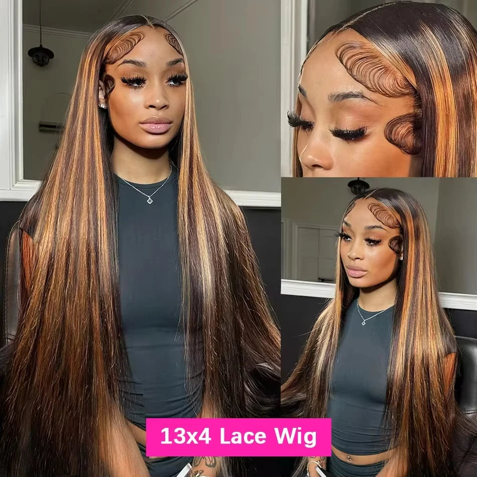 32" Straight Highlight Lace Front Human Hair Wig