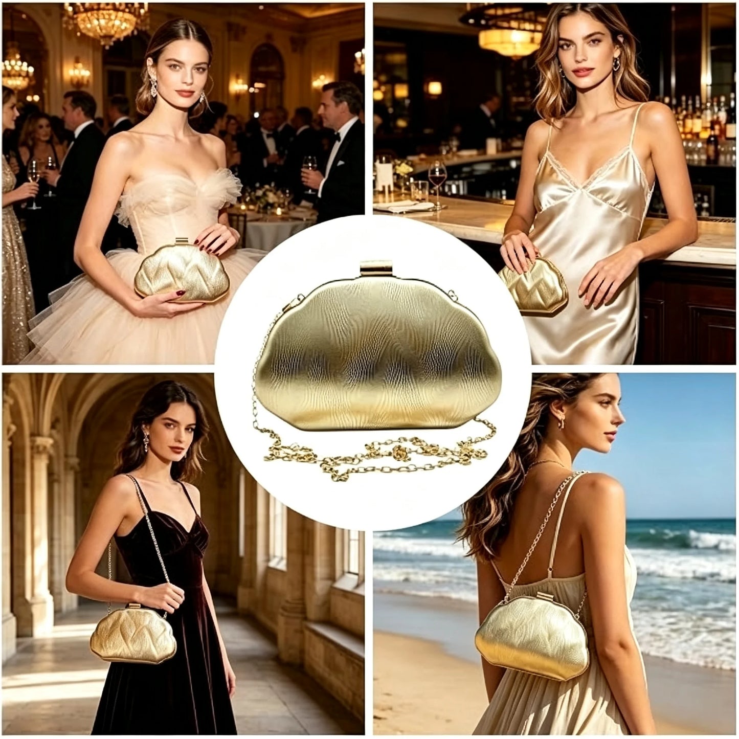 Women's Cloud Shape Gold Evening Clutch Bag