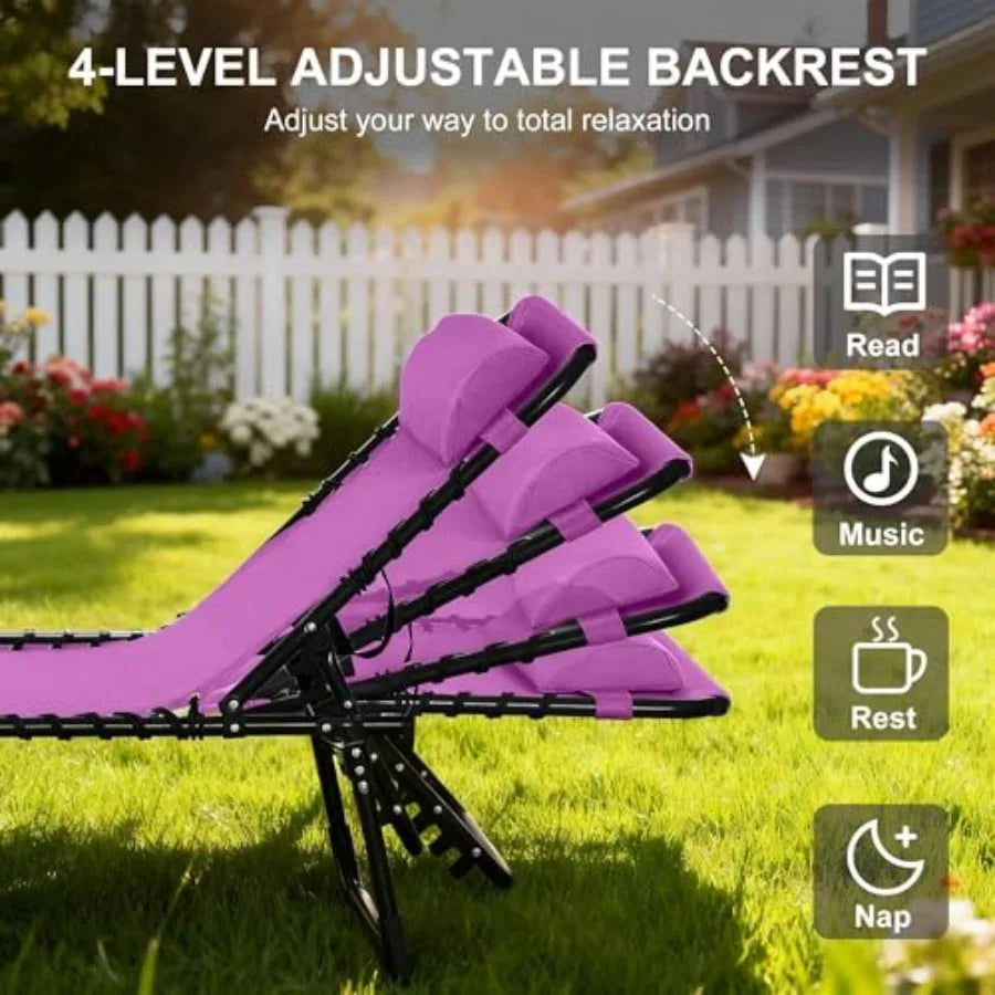 Folding Chaise Lounge Chair with 4-Position Reclining Back