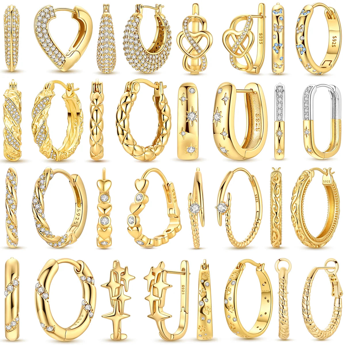 925 Sterling Silver CZ Zircon Gold-Plated Hoop Earrings – Sparkling Minimalist Jewelry
