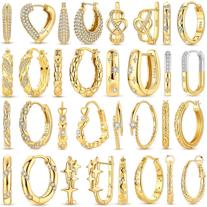 925 Sterling Silver CZ Zircon Gold-Plated Hoop Earrings – Sparkling Minimalist Jewelry