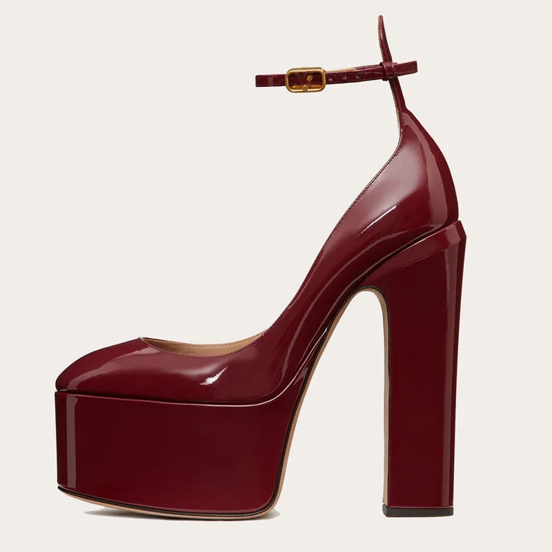 Women's High Platform Stiletto Pumps with Ankle Buckle Strap