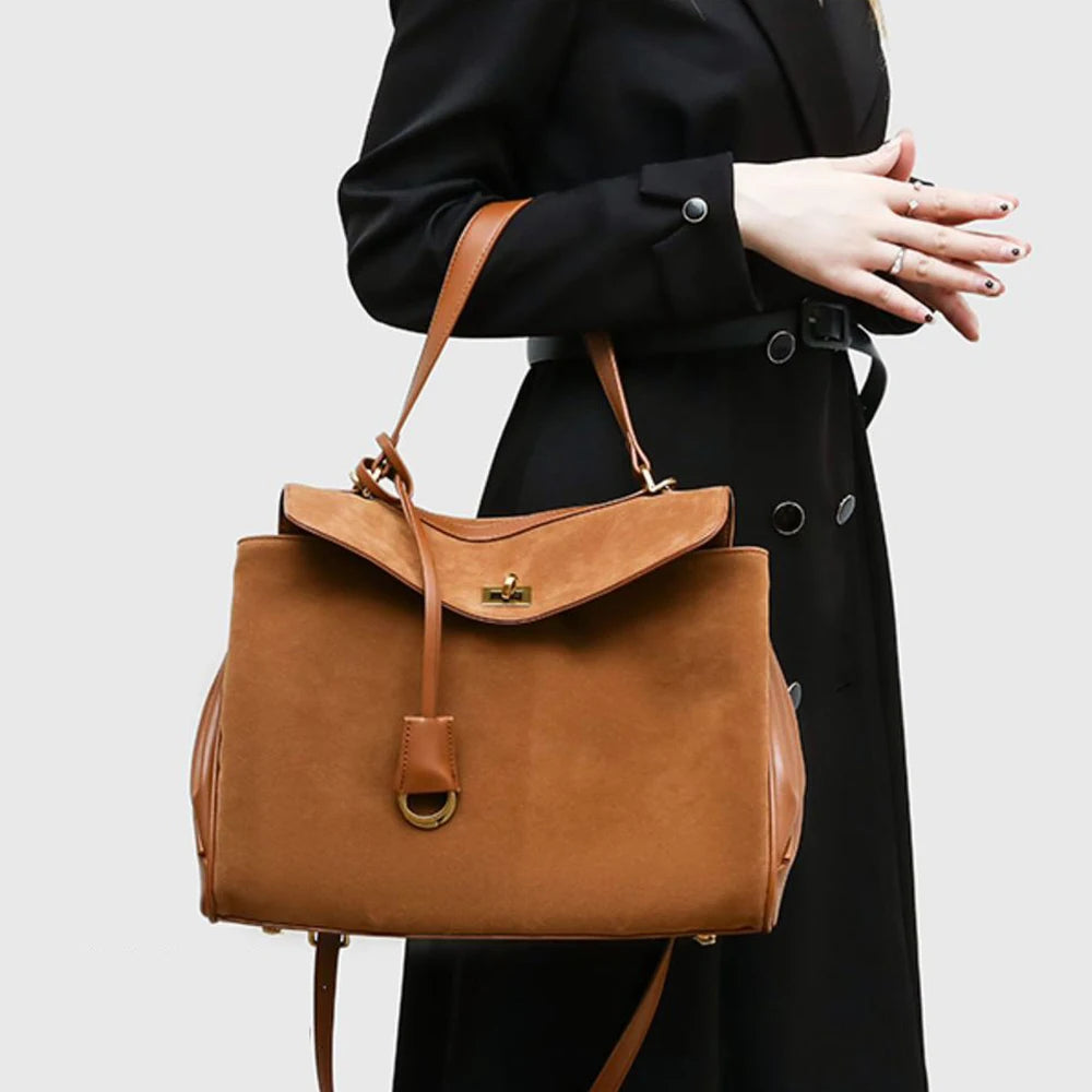 Women's Split Leather Large Capacity Tote Bag & Shoulder Handbag