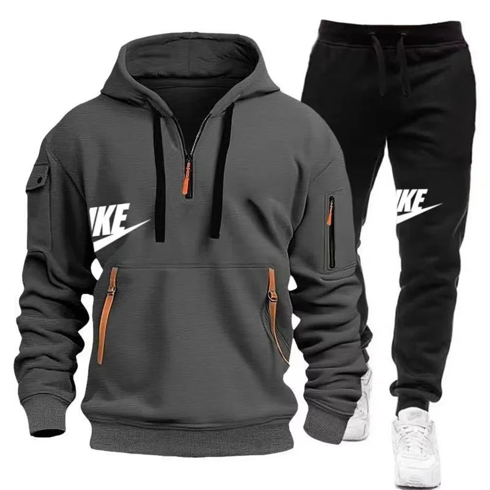 Warm Zippered Hoodie + Athletic Pants Set