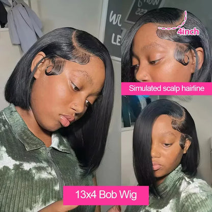 Glueless Bone Straight 13x6 Short Bob Half Lace Front Human Hair Wig
