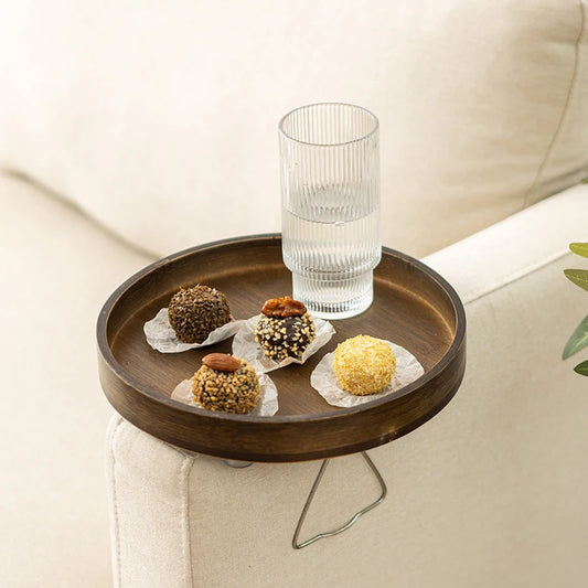 Sofa Armrest Clip-On Wooden Side Table