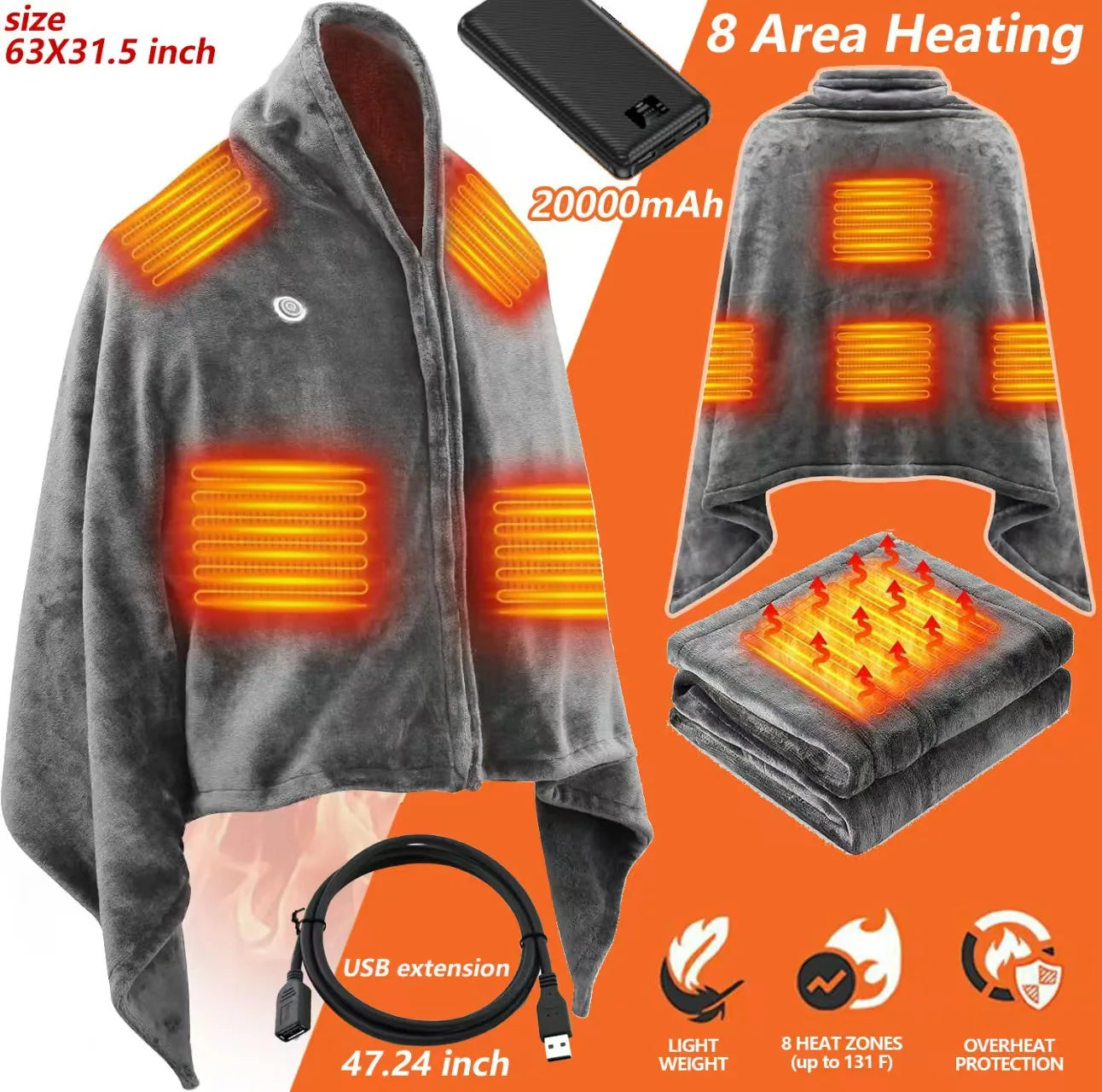 USB Heated Shawl Blanket 3 Heat Settings