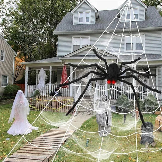 Giant Halloween Spider & Web Outdoor Decoration Set