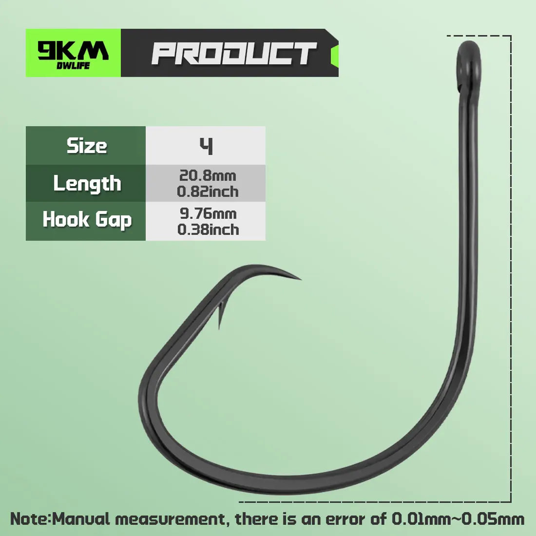 9KM Inline Circle Fishing Hooks - High Carbon Steel Wide Gap Bait Hooks for Catfish & Striped Bass
