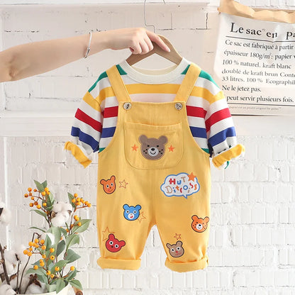 Half-sleeve Top and Overalls 2Pcs Set
